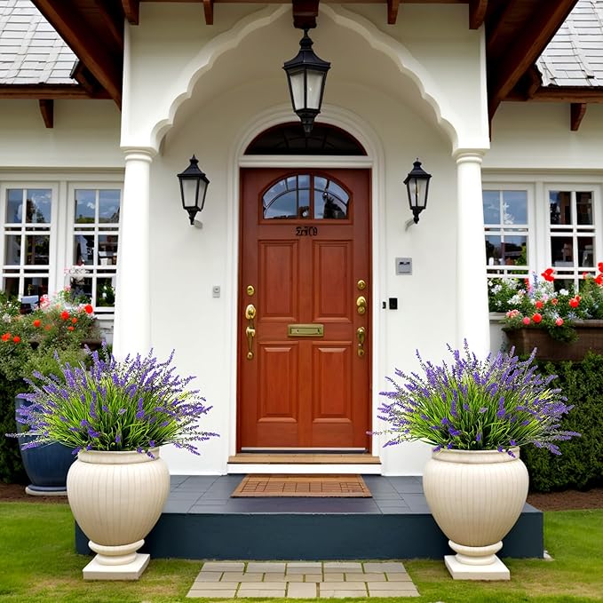 Artificial Faux Plants Flowers for Outdoor Decorations, Fake Monkey Grass for Outside Porch Patio, No Fade Realistic Greenery Plant, UV Resistant Artificial Shrubs for Courtyard Window Garden