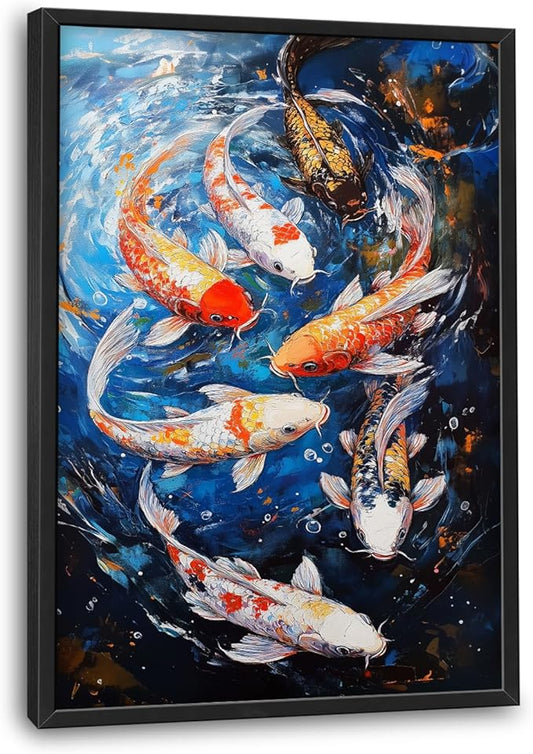 Lovira Koi Fish Large Wall Art Traditional Chinese Feng Shui Canvas Wall Decor Pictures Prints Painting Framed Home Vertical Artwork for Living Room Bedroom Bathroom Kitchen 24"x36"