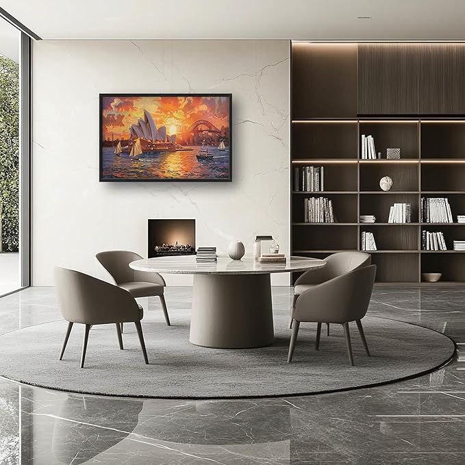 Sydney Opera House Large Wall Art for Living Room Framed, Sydney Wall Decor Pictures, Cityscape Canvas Print Painting, Aesthetic Artwork Bedroom Office Home Decor 36"x24"