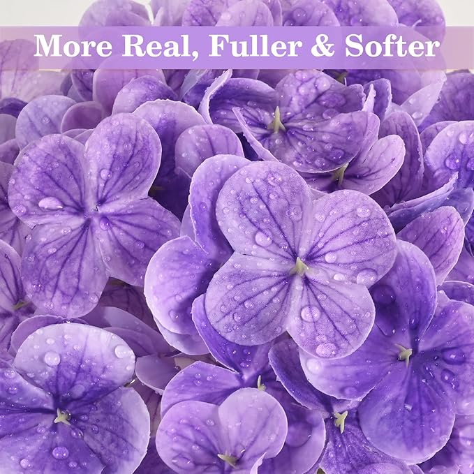 Artflower 4Pcs Real Touch Hydrangea Artificial Flowers, 22.5'' Purple Full Latex Faux Hydrangea Flowers for Home Floral Arrangements Wedding Bouquets Kitchen Table Centerpiece Decorations