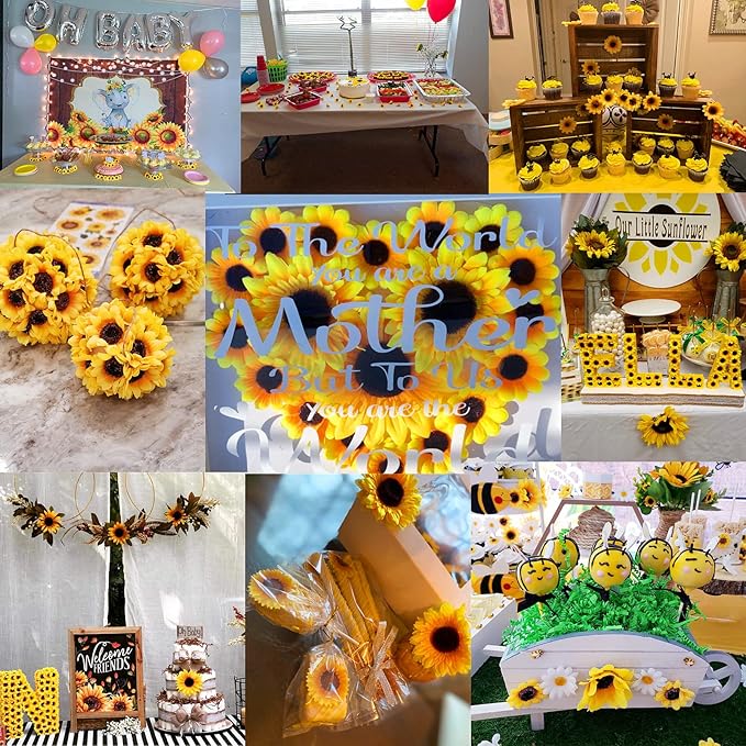 UKELER 12pcs Large Artificial Sunflower Heads 6.2'' Yellow Sunflower Artificial Flowers for Home Decoration, Wedding Decor, Birthday Party Decor, Garden Craft Art Decor, Decoration