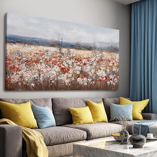 GAIDUOMAI Flowering Shrubs Wall Art Vintage Botanical Painting Red and White Floral Canvas Art for Bedroom Kitchen Office Wall Decor 24"x48" Ocean Decoration