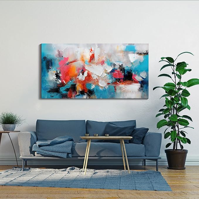 Large bstract Wall Art Canvas Wall Art for Living Room Hand-Painted Art in Blue and Pink Office Wall Decor Paintings for Wall Decorations Modern Wall Decor for Bedrooms and dining Room 29×58in