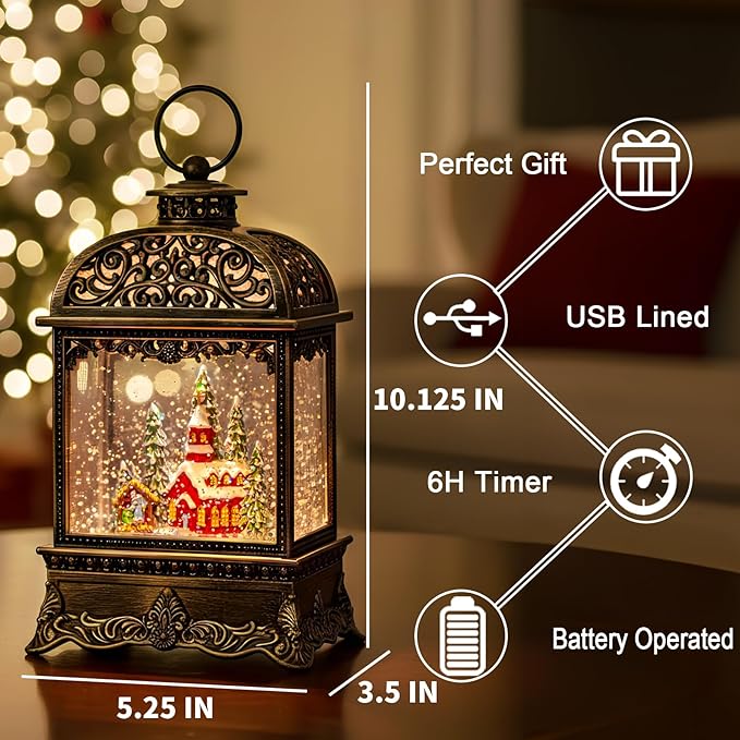 Christmas Snow Globe, Lighted Church Nativity Scene, Musical Snow Water Lantern Swirling Glittering Holiday Decoration and Gift for Family Children or Friends