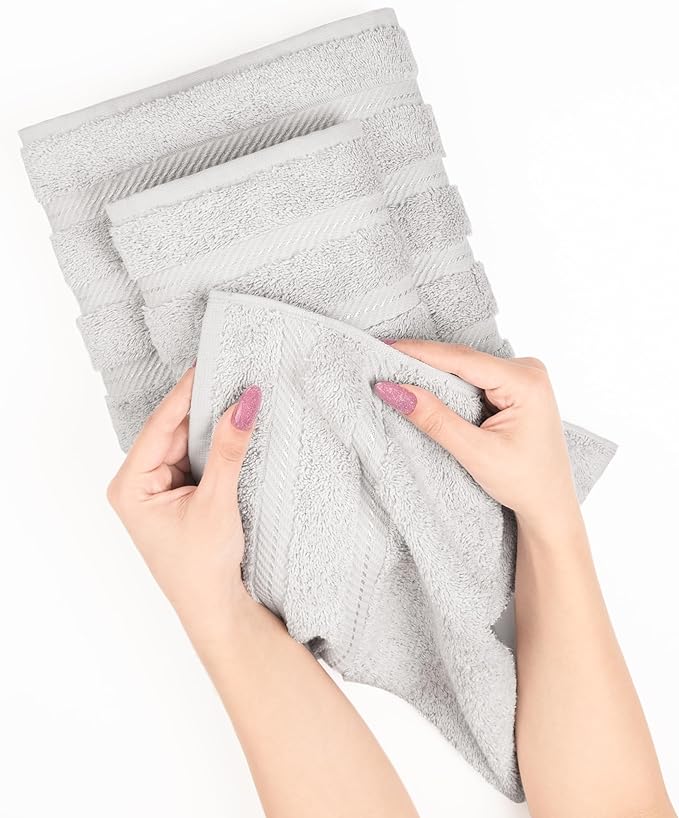 American Soft Linen Luxury Hand Towels for Bathroom, 600 GSM 100% Cotton Turkish 4 Piece Hand Towel Set, 600 GSM Hand Face Towels for Kitchen, Silver Grey Hand Towels