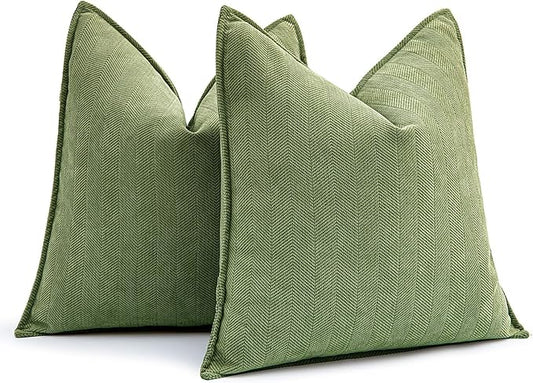 MIULEE Pack of 2 Sage Decorative Pillow Covers 20x20 Inch Soft Chenille Luxurious Couch Throw Pillows Farmhouse Cushion Covers with Elegant Design for Sofa Bedroom Living Room Home Decor