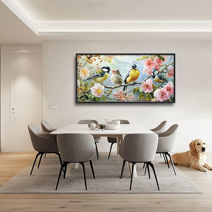 Bird Large Framed Wall Art Spring Flower Branch Pictures Birds Nature Oversized Wall Decor Canvas Print Painting Aesthetic Modern Artwork for Living Room Bedroom Office Bathroom Home Decor 60L x30W