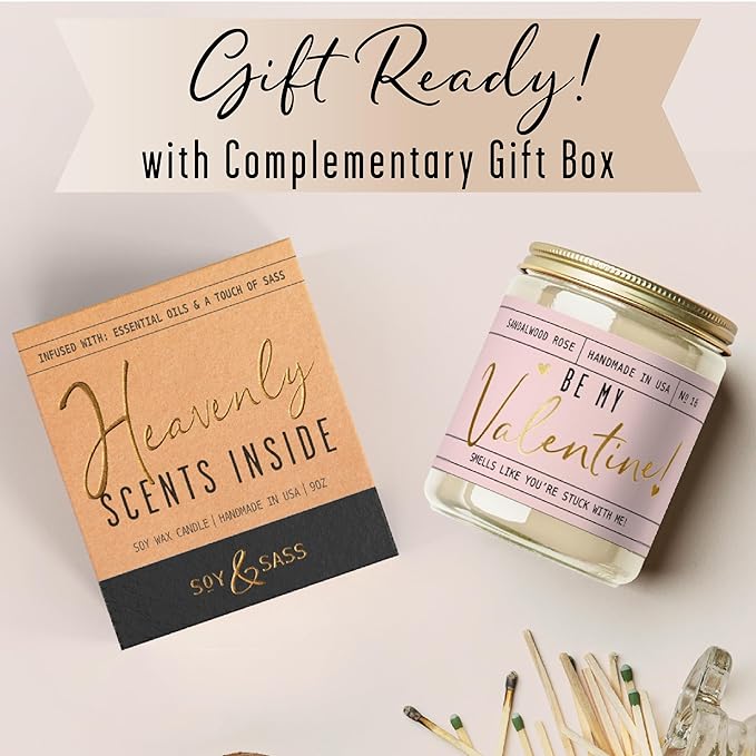 Valentines Day Gifts for Her, Valentine Candles, Valentines Gift for Girlfriend -"Will You Be My Valentine" Candle, w/Sandalwood & Red Roses I Valentines Gifts for Wife I 9oz, 50Hr Burn, USA Made