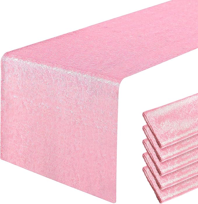 6 Packs 12 x 108 inches Pink Sequin Table Runner, Glitter Pink Table Runner for Wedding Birthday Bachelorette Holiday Party Supplies Decorations Bridal Shower Baby Shower