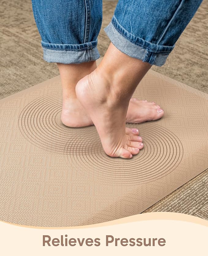 Ophanie Kitchen Mats for Floor, 3/4 Inch Thick Kitchen Rugs, 24x70 Anti Fatigue Standing Cushioned Mat, Waterproof,Comfort Ergonomic Mat for Office, Home, Sink, Beige Non-Slip Bottom