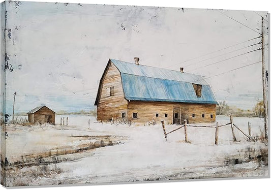 Yihui Arts Farmhouse Canvas Wall Art Hand Painted Light Blue and White Paintings Modern Abstract Rustic Pictures Artwork for Living Room Bedroom Bathroom Decor