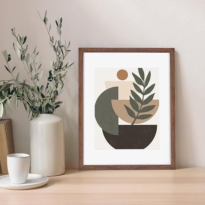 Fun Memories 11x14 Wood Picture Frame, Solid Oak Frame 11 x 14 for Wall, Display 8x10 with Mat or without Mat, Tempered Glass, 11''x14'' Photo Art Walnut Color, 1 Pack