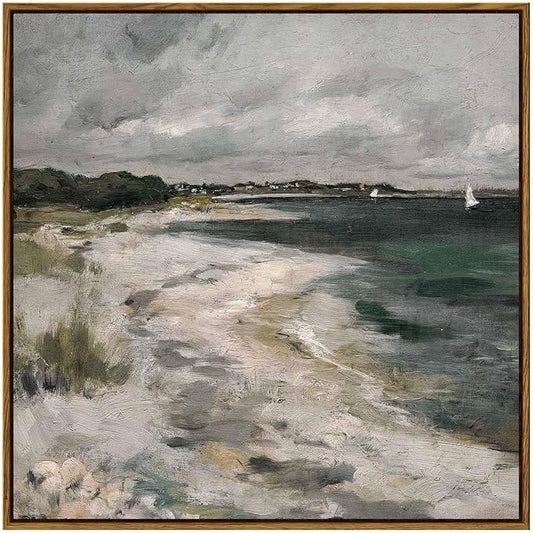 InSimSea Square Framed Canvas Wall Art, Room Decor Scenery Clouds Coastal Seaside Wall Decor, Canvas Oil Paintings Home Wall Artwork, Classical Art Prints for Living Room, Bedroom, Office 24"x24"