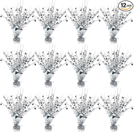 12 Pack Metallic Foil Spray Centerpiece Star Table Decoration Burst Table Centerpieces for Birthday Wedding Anniversary Graduation Holiday Party Supplies Decor, Silver