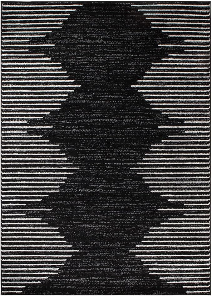 Rugshop Bohemian Stripe Stain Resistant High Traffic Living Room Kitchen Bedroom Dining Home Office Area Rug 4' x 6' Black