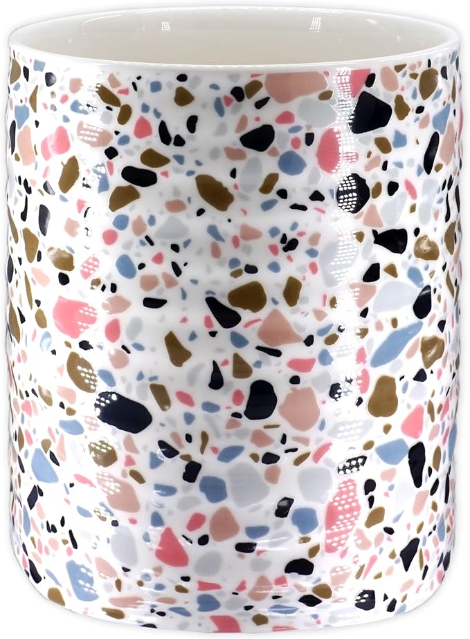 Kitchen Utensil Holder,7.2″Extra Large Stable Terrazzo Marble Pattern Ceramic Utensil Crock,Utensil Organizer for Countertop,Kitchen Decor,Utensil Holder for Housewarming,Wedding Gift Pink