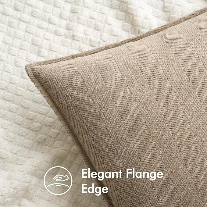 MIULEE Pack of 2 Khaki Decorative Pillow Covers 24x24 Inch Soft Chenille Luxurious Couch Throw Pillows Farmhouse Cushion Covers Euro Shams with Elegant Design for Sofa Bedroom Living Room Home Decor