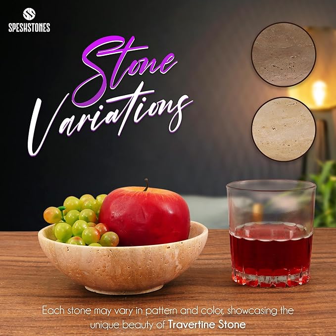 Marble Fruit Bowl 6 Inch Handmade Travertine Small Decorative Bowls For Kitchen Counter & Dining Table Centerpieces - Key Bowl for Entryway, Candy Bowl & Candle Dish for Home Decor