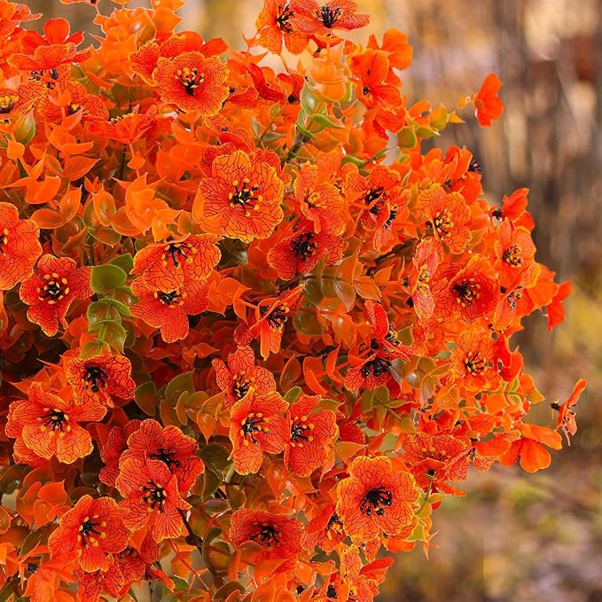 36 Pcs Artificial Mums Flowers Outdoor Plastic Fall Flowers Fake Mums Autumn Greenery Flower for Porch Window Box Farmhouse Thanksgiving Home Decor(36, Orange)