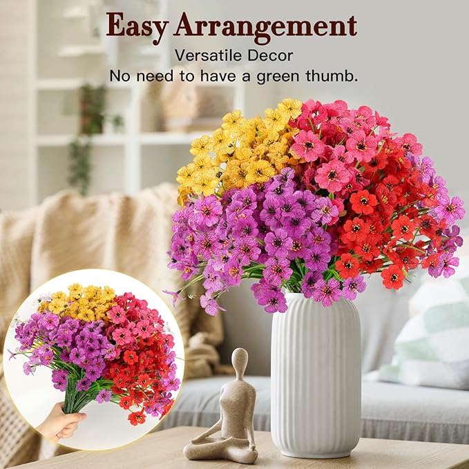 20 Bundles Artificial Flowers for Outdoors Decorations, Fake Flowers Faux Plants Silk Colorful Daisy Flowers Realistic UV Resistant for Garden Patio Porch Box Home Decor