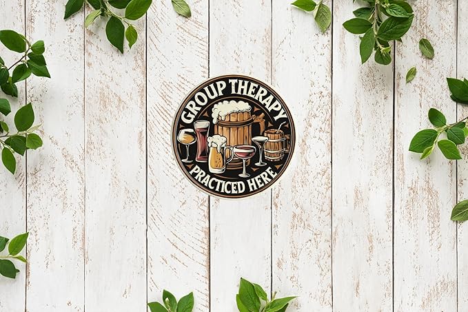 Vintage Beer Bar Art Poster Group Therapy Practiced Here Metal Sign for Home Decor Suitable for Man Cave Backyard or Bar Wall 8x8 In
