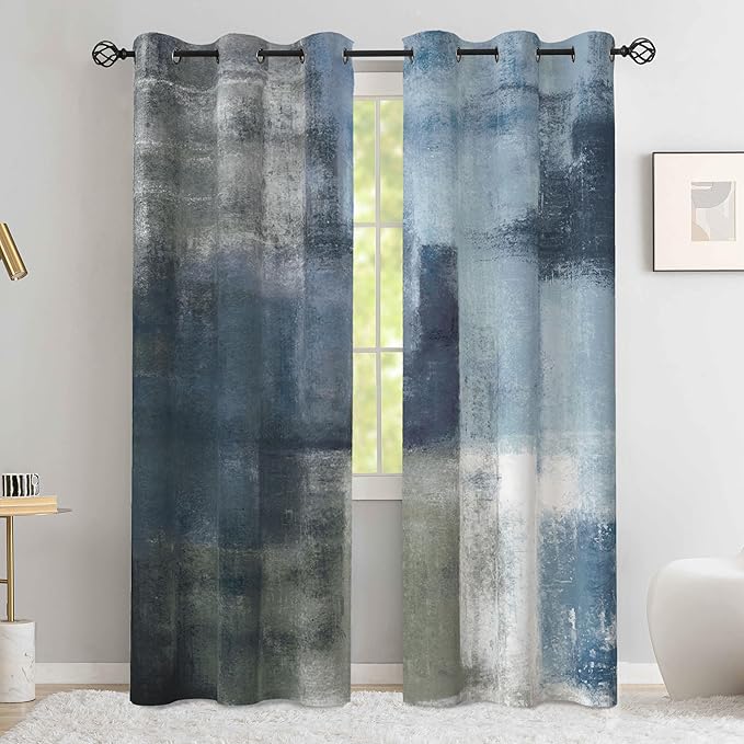 Asuexpect Dusty Blue Abstract Curtains 2 Panels Set Navy Grey Geometric Curtain Modern Chic Window Treatments Decorative for Farmhouse Living Room Bedroom Window 50% Darkening Curtain 42x84 Inch