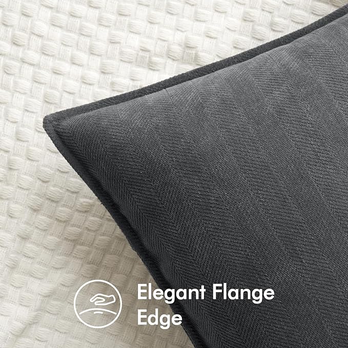 MIULEE Pack of 2 Dark Grey Decorative Lumbar Pillow Covers 12x20 Inch Soft Chenille Luxurious Couch Throw Pillows Farmhouse Cushion Covers with Elegant Design for Sofa Bedroom Living Room Home Decor