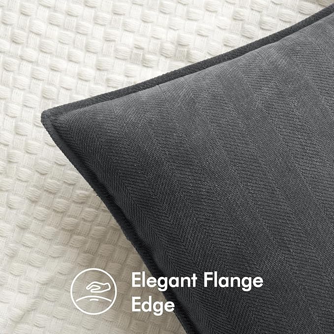 MIULEE Pack of 2 Dark Grey Decorative Pillow Covers 22x22 Inch Soft Chenille Luxurious Couch Throw Pillows Farmhouse Cushion Covers Euro Shams with Elegant Design for Sofa Bed Living Room Home Decor