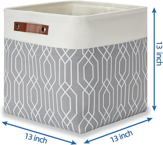 Temary Collapsible Baskets 13 Inch Storage Cubes for Organizing, Storage Baskets for Shelves, 4 Pack Fabric Storage Cubes Bins for Towels, Blankets (Grey Polygon)