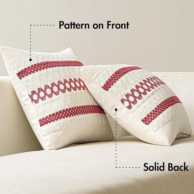 MIULEE Set of 2 Christmas Red Boho Decorative Lumbar Pillow Covers 12x20 Inch Farmhouse Rustic Couch Throw Pillows Modern Cotton Cushion Covers Retro Cute Macrame Woven Home Decor for Bed Sofa Chair