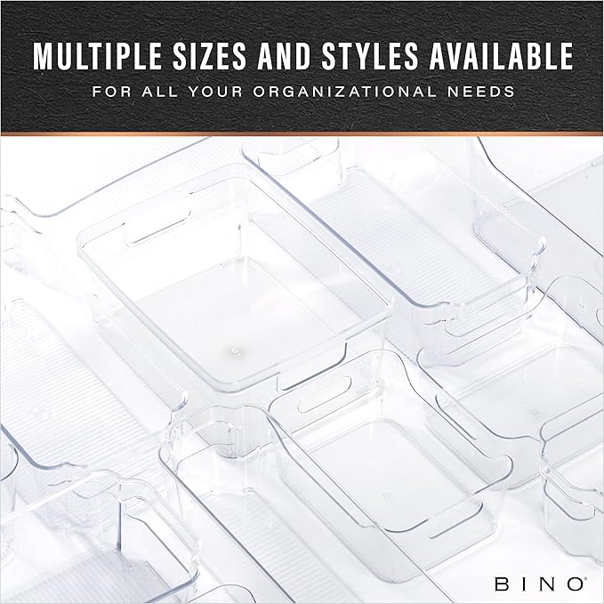 BINO | Plastic Organizer Bins, Large - 4 Pack | The SOHO Collection | Multi-Use | Pantry & Freezer Organizer Bins | Plastic Storage Containers for Home & Kitchen Org