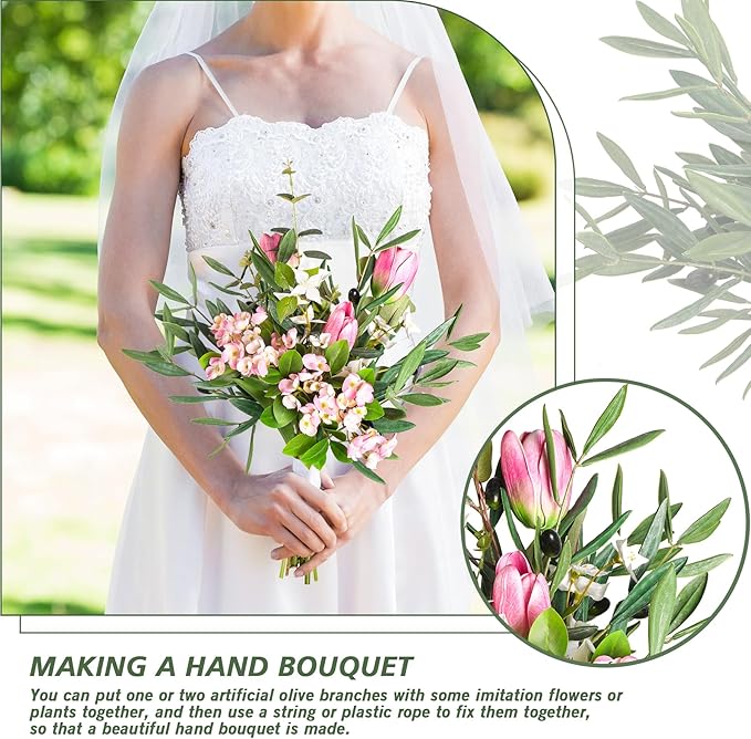 Faux Plants Olive Leaves Stems Artificial Plants Olive Tree Branches for Small Vase Tabletop Greenery Decor for Home Decor Office Wedding Party 19.6” （4pcs）