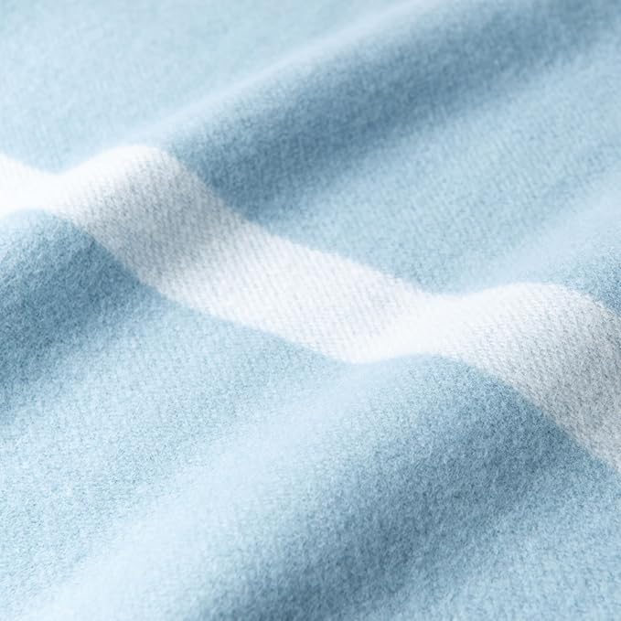 Hofdeco Premium Coastal Decorative Throw Blanket for Patio Couch Sofa, Baby Blue White Pinstripes with Fringe, 52"x71"