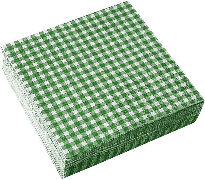 Gatherfun Disposable Napkins Paper, Green Plaid for Saint Patrick's Day Party (3-Ply, pack of 50)