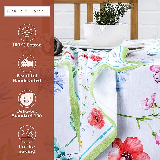 Maison d' Hermine Cloth Napkins Set of 4 100% Cotton Everyday Reusable Square Napkins Cloth Washable, Dinner, Party, Wedding, Restaurant, Spring/Summer (Just Floral, 20" x 20")