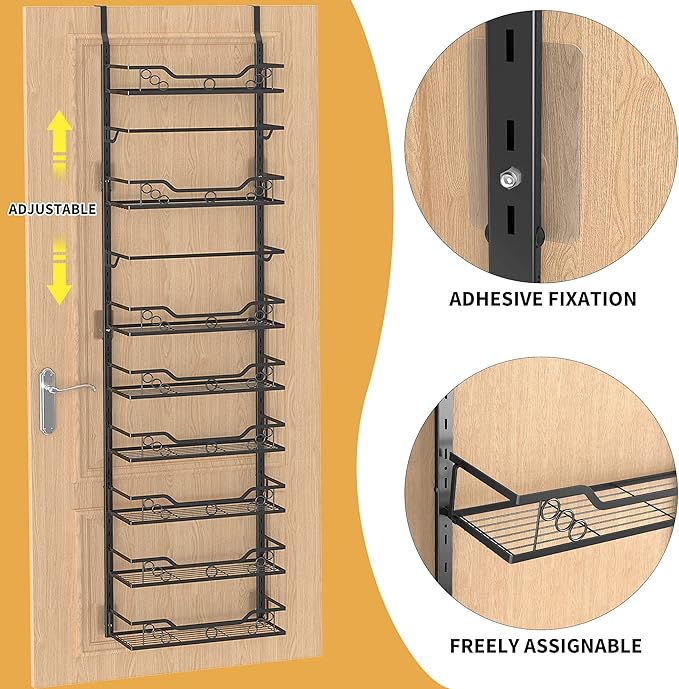 Moforoco 8-Tier Over The Door Pantry Organizer, Pantry Organization and Storage, Black Hanging Basket Wall Spice Rack Seasoning Shelves, Home & Kitchen Laundry Room Bathroom Essentials accessories