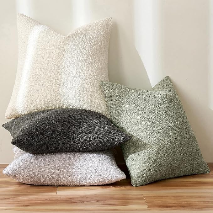 MIULEE 20x20 Inch Decorative Pillow Covers for Couch Bed Set of 2 Textured Boucle Neutral Throw Pillows Sage Green Accent Solid Cushion Pillowcase Cozy Soft Sofa Livingroom Home Decor