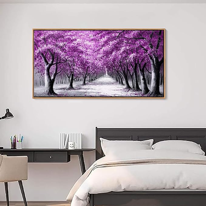 YCPRIMER Purple Wall Art - Large Canvas Wall Decor Forest Paintings for Living Room Modern Picture Wall Decoration Purple Tree on Background Bedroom Office Artwork tree Art Prints Framed Size 29×58inch