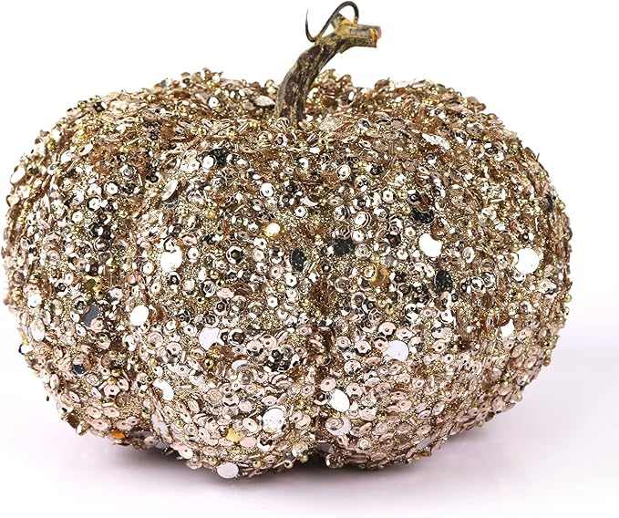 DomeStar Artificial Glitter Pumpkin, Gold Faux Pumpkin Harvest Table Centerpiece for Fall, Halloween & Thanksgiving Decorations