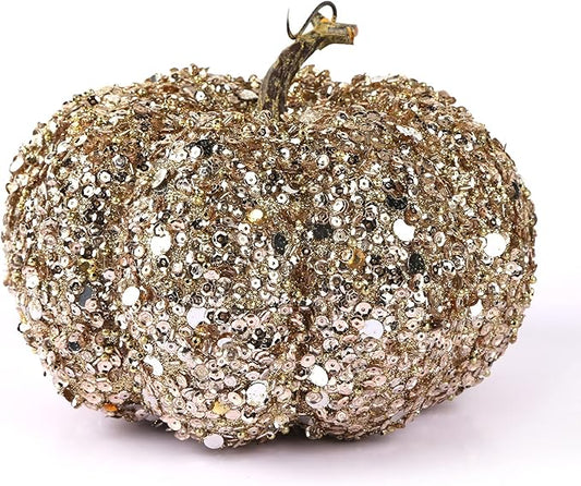 DomeStar Artificial Glitter Pumpkin, Gold Faux Pumpkin Harvest Table Centerpiece for Fall, Halloween & Thanksgiving Decorations