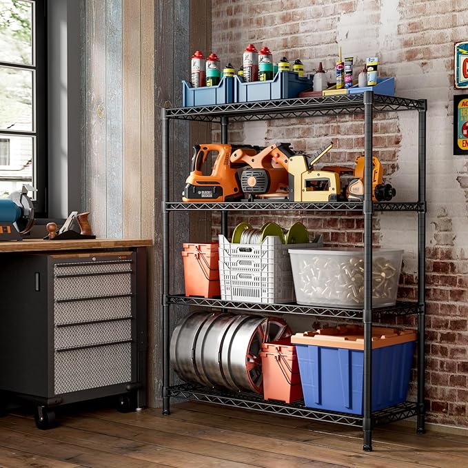 SINGAYE 4 Garage Heavy Duty Shelving Unit Kitchen Pantry Close Home Organizers and Storage Bathroom Shelf Laundry Room Organization Industrial Book Metal Wire Adjustable Shelves