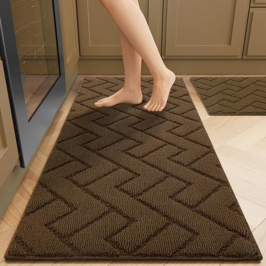 hicorfe Kitchen Rugs and Mats Sets,2 Pieces Super Absorbent Polypropylene Non-Slip Rug,Soft Comfort Floor Mat,Washable for Kitchen,Hallway,Office,Sink,Laundry(20" x 31.5" Plus 20" x 48",Dark Brown)