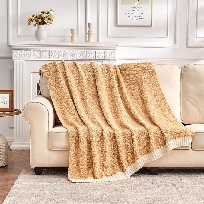 CozeCube Melange Blanket, Ultra Soft Orange and White Throw Blanket, Warm Cozy Knit Fuzzy Plush Reversible Throw for Couch Bed Sofa, 60"x80"