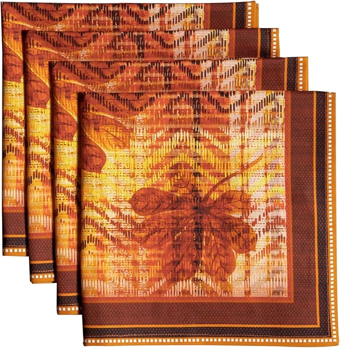 Maison d' Hermine Cloth Napkins Set of 4 100% Cotton Everyday Reusable Square Napkins Cloth Washable, Dinner, Party, Wedding, Restaurant (Thanksgiving Tartan, 20" x 20")