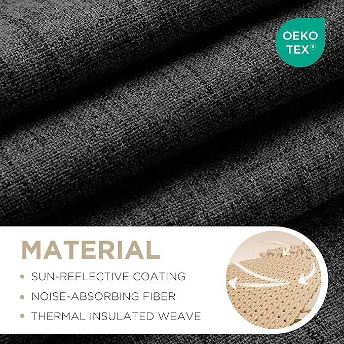 Joydeco Blackout Curtains for Bedroom - 100% Light Blocking 2 Panels Set Black Drapes 70" W x 108" L, Thermal Insulated Room Darkening Curtains, Linen Textured for Living Room, Rod Pocket & Back Tabs