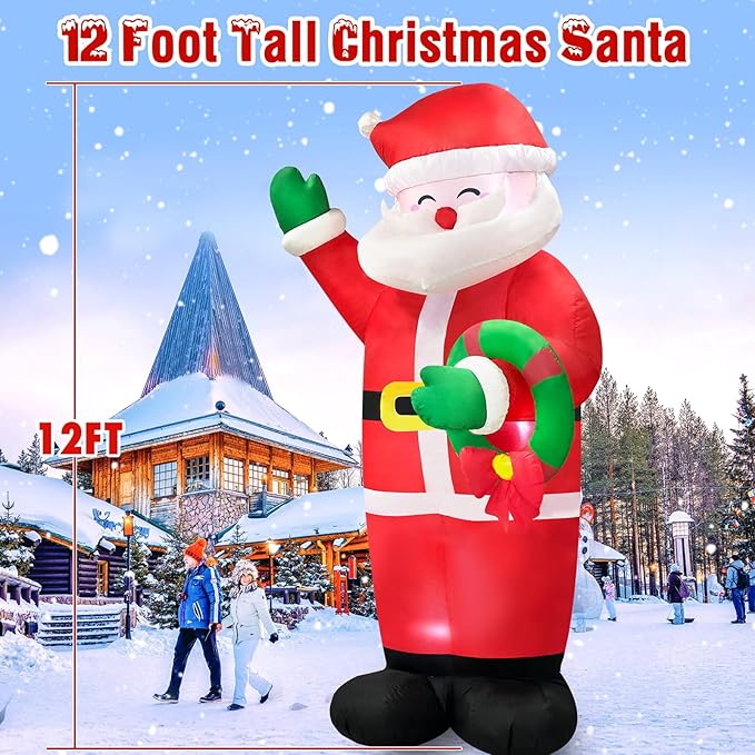 Danxilu 12 FT Giant Santa Claus Inflatable Christmas Decorations Outdoor Built-in LED Lights, Large Inflatable Santa Blow up Yard Decorations Waterproof Christmas Decor for Outside Lawn Xmas Holiday