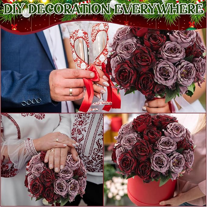 Geosar 8 Bundles Artificial Peonies Flowers Fake Silk Peony Bouquet Faux Peonies Flowers Bulk for Decoration Vase Florals Arrangements Wedding Party Table (Wine Red,Gray)