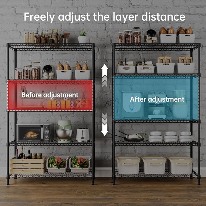 SINGAYE 4 Garage Heavy Duty Shelving Unit Kitchen Pantry Close Home Organizers and Storage Bathroom Shelf Laundry Room Organization Industrial Book Metal Wire Adjustable Shelves