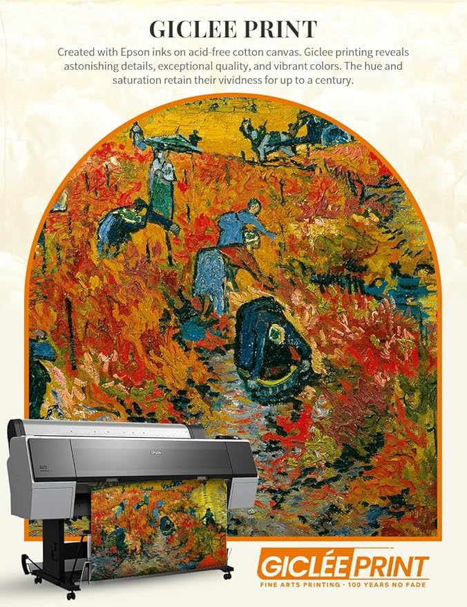 DECORARTS - Vincent van Gogh's The Red Vineyards, Museum-Quality Giclee Canvas Print in Gold Solid Wood Frame, 34.75 x 28.75 in, Ready to Hang, Made in USA