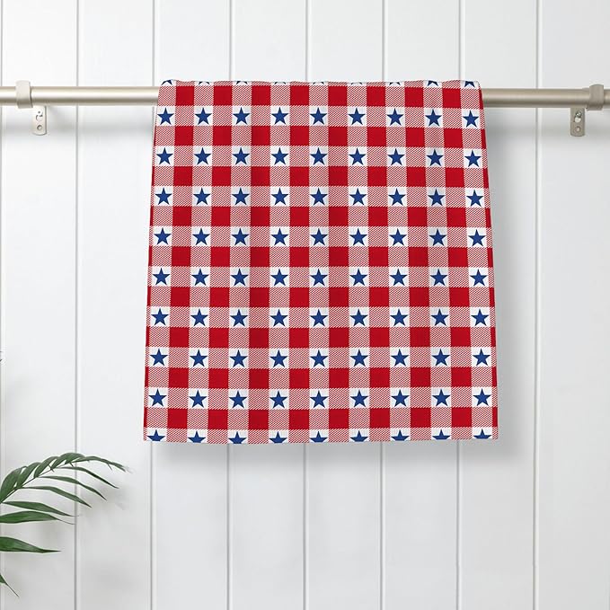 4th of July Kitchen Towels 16x24 Inch Red Buffalo Plaid Blue Patriotic Stars Decor Dish Towels Independence Day Decoration Hand Towels Absorbent Dish Cloths for Home Kitchen Dining Set of 2